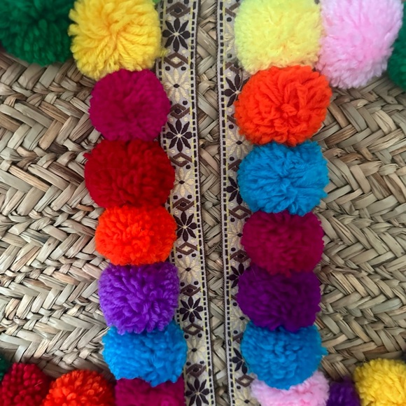 Beach Straw Tote with Pom Poms - Picture 3 of 5